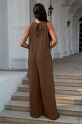 Double Take Full Size Tie Back Cutout Sleeveless Jumpsuit - Hovatok