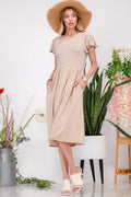 Celeste Plus Size Polka Dot Round Neck Flutter Sleeve Midi Dress - Hovatok