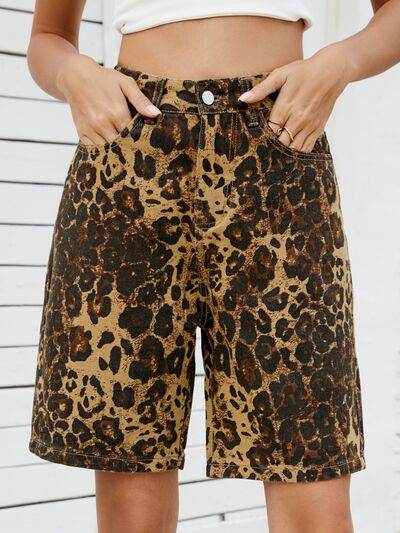 Leopard High Waist Denim Shorts - Hovatok