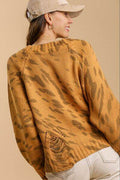 Umgee Full Size Animal Print Round Neck Distressed Detail Sweater Plus Size - Hovatok