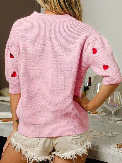 Heart Embroidered Dropped Shoulder Sweater - Hovatok