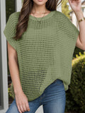 Openwork Round Neck Short Sleeve Cover-Up - Hovatok