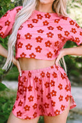 Floral Cropped Tee and Shorts Lounge Set - Hovatok
