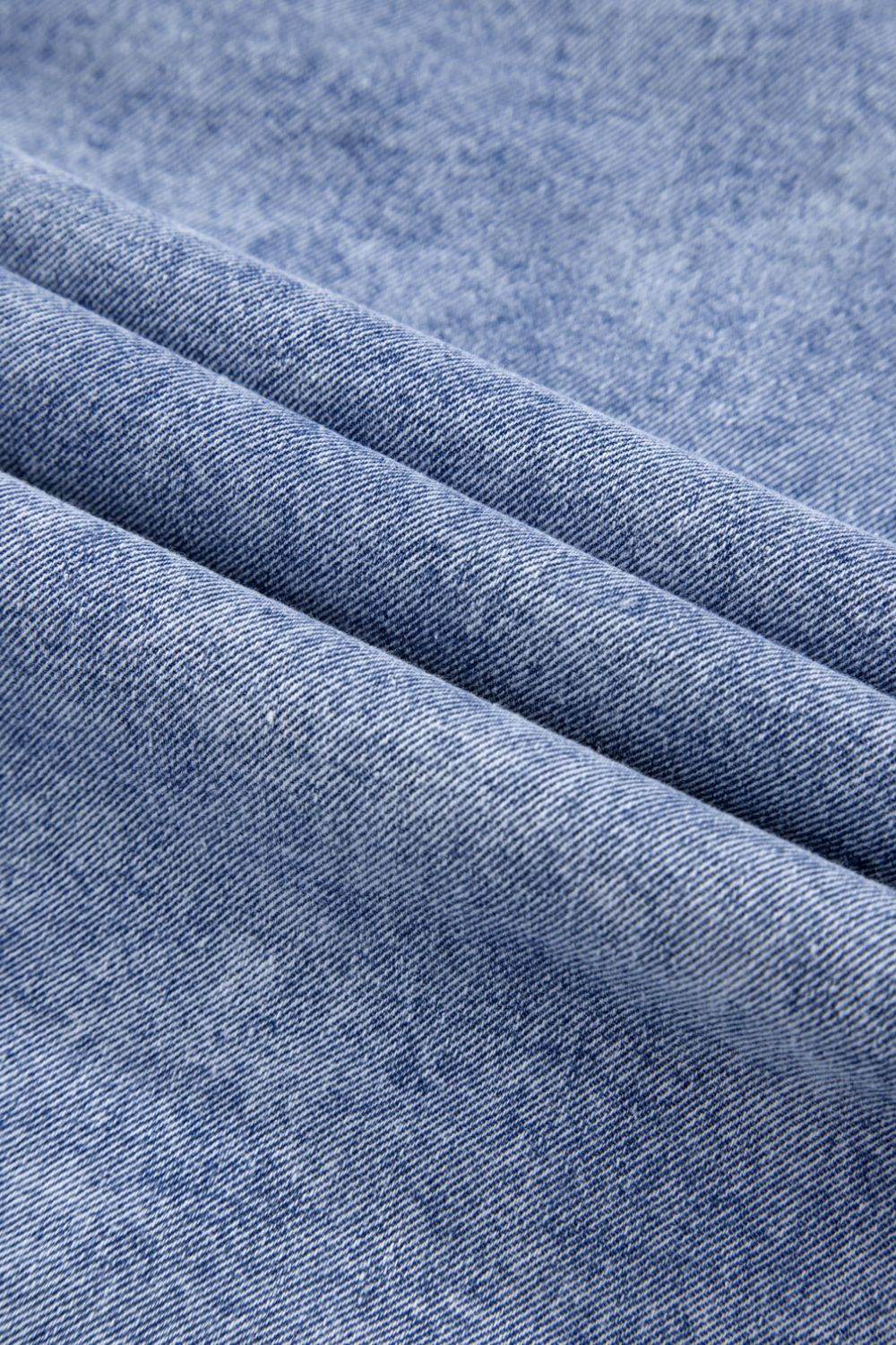 Raw Hem Button Down Long Sleeve Denim Dress - Hovatok