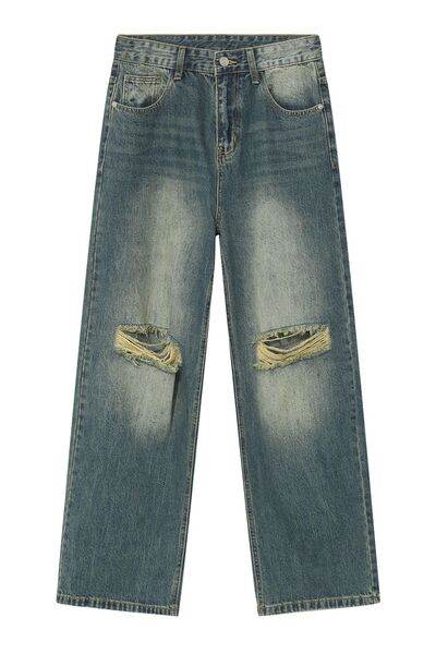 Distressed Wide Leg Men's Jeans - Hovatok