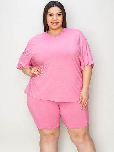 Basic Bae Full Size V-Neck Drop Shoulder T-Shirt and Shorts Set - Hovatok