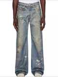 Men's Washed Button Fly Straight Jeans - Hovatok
