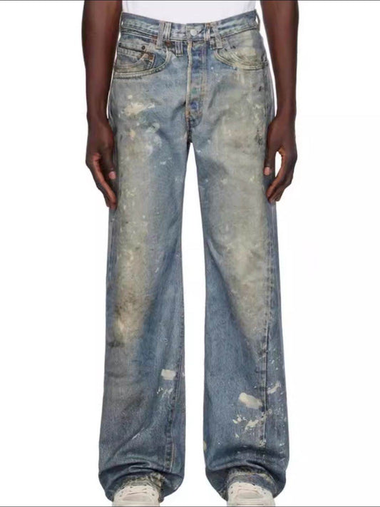 Men's Washed Button Fly Straight Jeans - Hovatok
