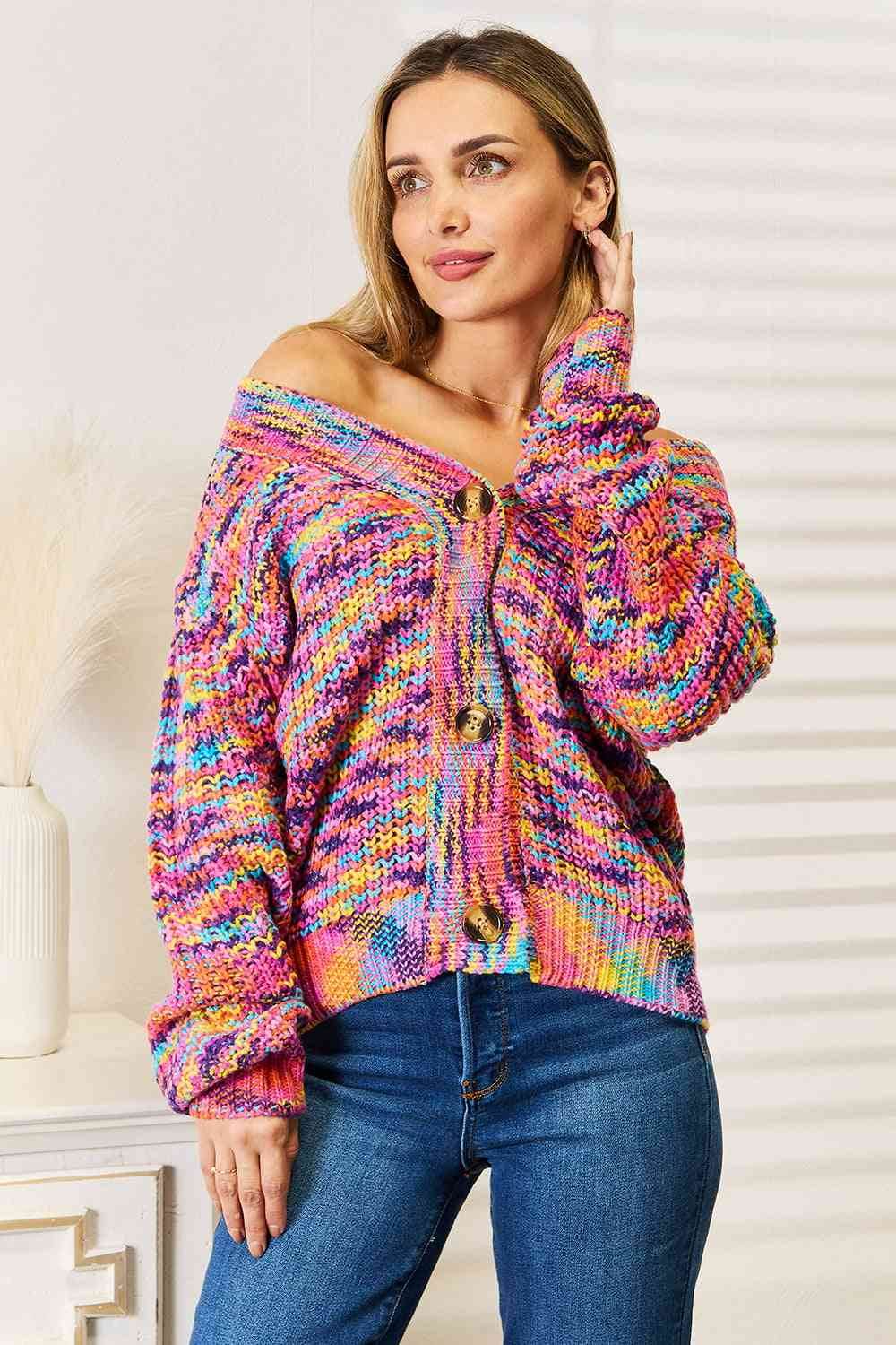 Angel Wings Woven Right V-Neck Long Sleeve Cardigan - Hovatok