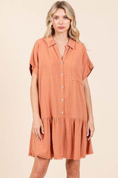 Mittoshop Linen Blend Button Down Shirt Mini Dress - Hovatok