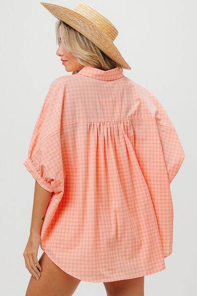 BiBi Plaid Button Up Dolman Sleeve Shirt - Hovatok