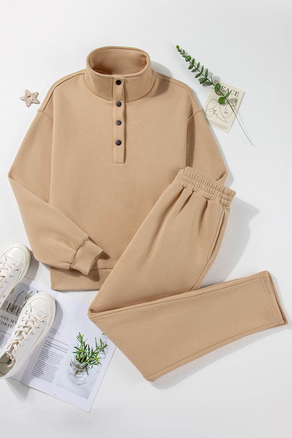 Half Snap Turtleneck Top and Pants Active Set - Hovatok
