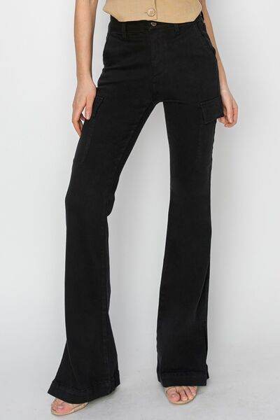 RISEN Full Size High Rise Side Slit Cargo Bootcut Jeans - Hovatok