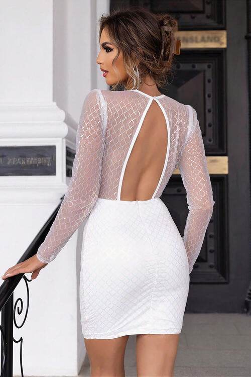 Cutout Sequin Mesh Mini Dress - Hovatok