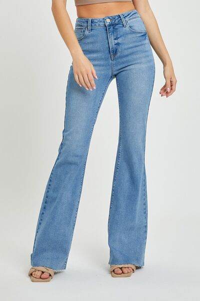 RISEN Full Size High Rise Raw Cut Hem Bootcut Jeans - Hovatok