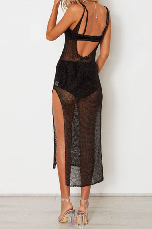 Slit Scoop Neck Sleeveless Cover Up - Hovatok