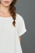 Umgee Full Size Seam Detail Linen Ruffle Fringe Edge Top Plus Size - Hovatok