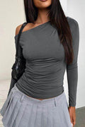 Single Shoulder Long Sleeve T-Shirt - Hovatok