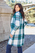 Double Take Full Size Plaid Button Up Lapel Collar Coat - Hovatok
