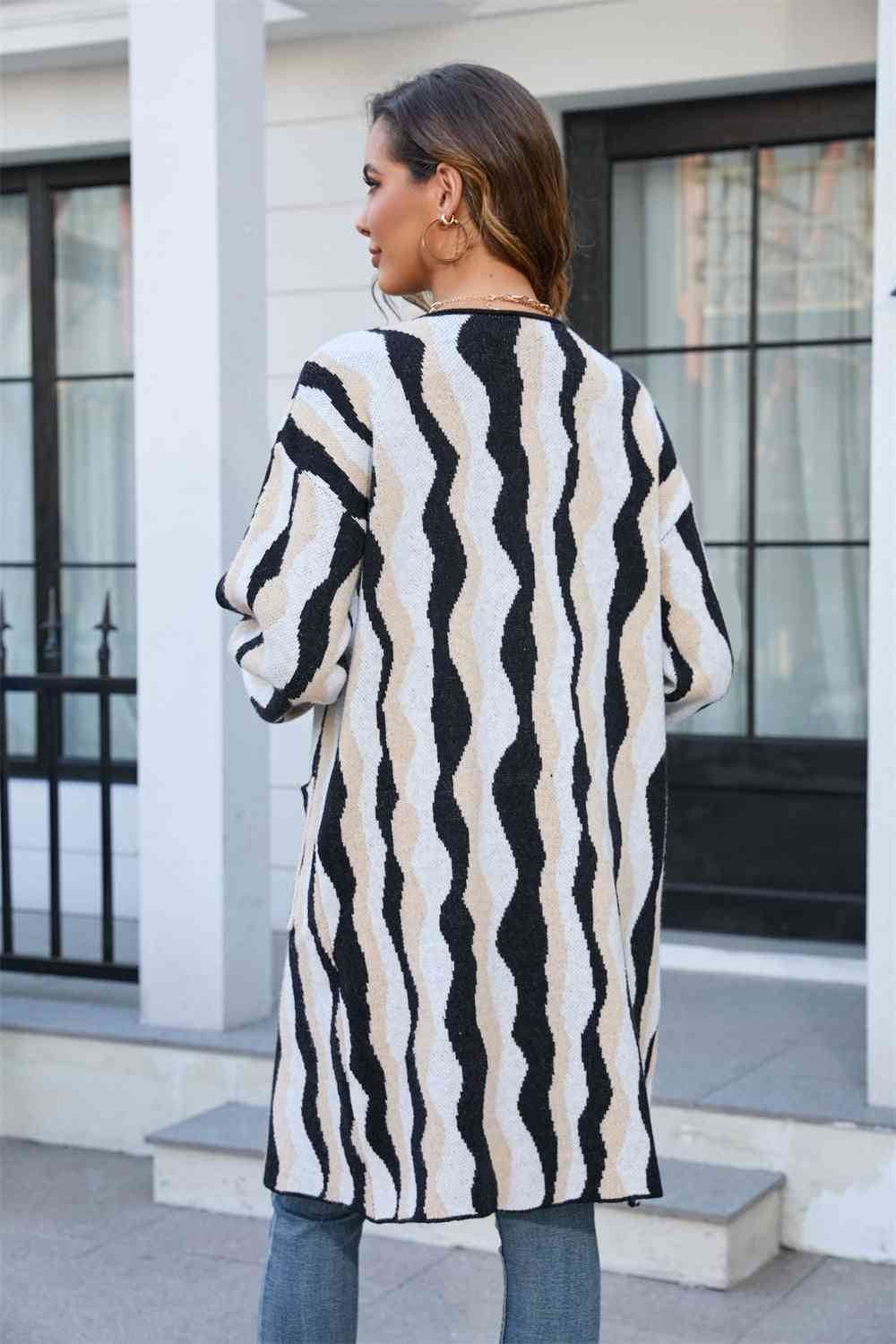 Angel Wings Printed Open Front Pocketed Cardigan - Hovatok