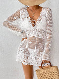 Cutout Tied V-Neck Long Sleeve Cover Up - Hovatok