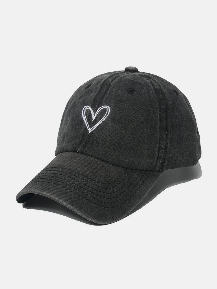 Embroidered Heart Washed Cotton Baseball Cap - Hovatok