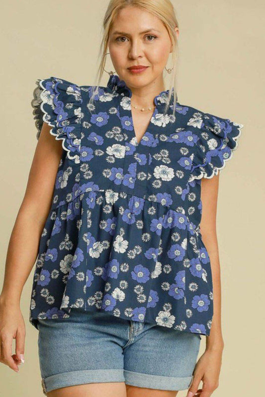Umgee Full Size Floral Print Peplum Top Plus Size - Hovatok