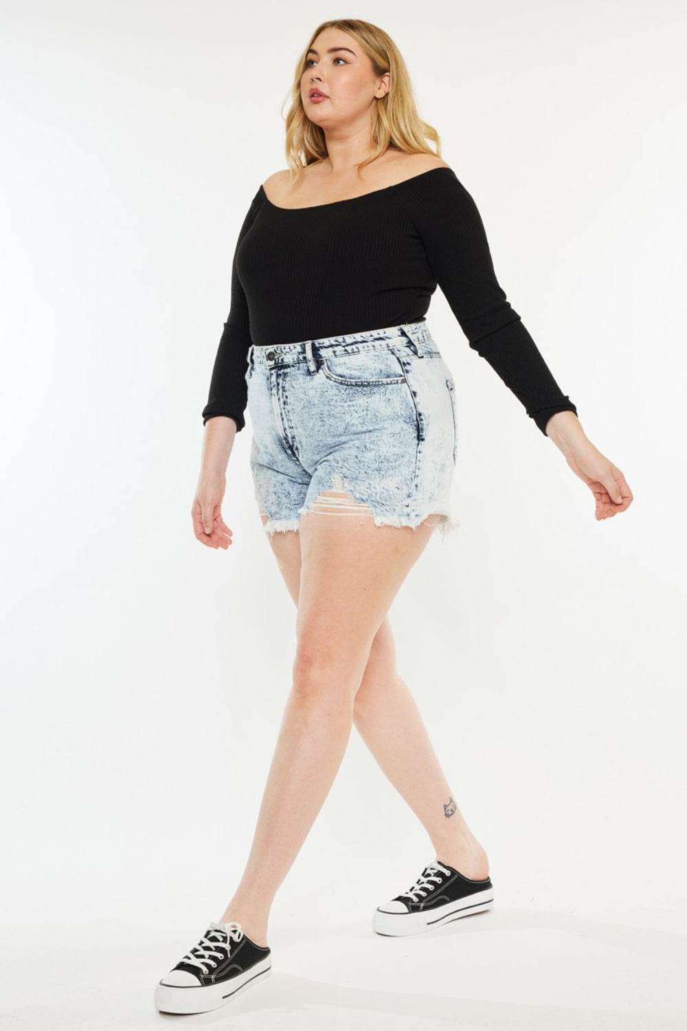 Kancan Full Size Distressed High Waist Denim Shorts - Hovatok