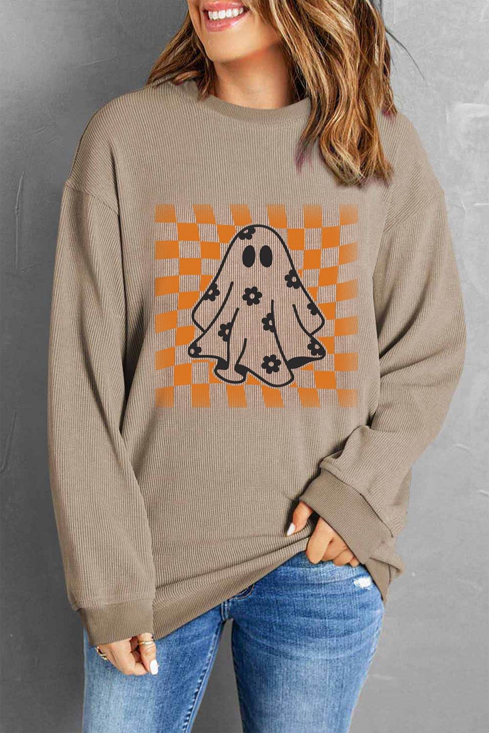 Ghost Round Neck Long Sleeve Sweatshirt - Hovatok