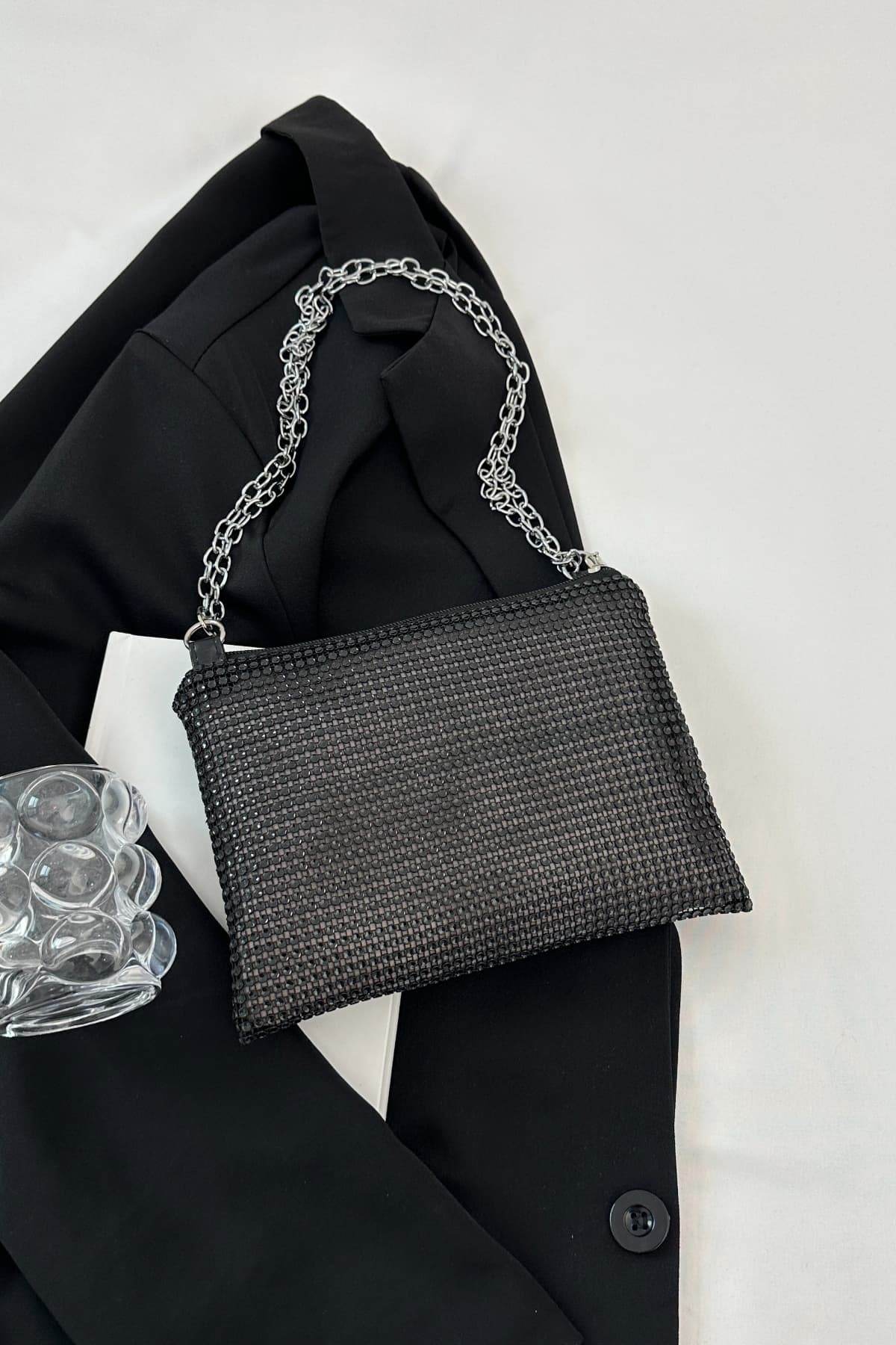Rhinestone Polyester Chain Crossbody Bag - Hovatok