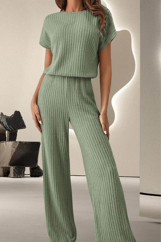 Round Neck Short Sleeve Jumpsuit - Hovatok