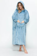 Double Take Full Size Pocketed Hooded Midi Lounge Dress - Hovatok