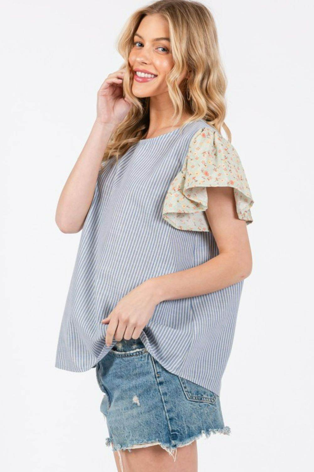 Ces Femme Round Neck Floral Short Sleeve Top - Hovatok