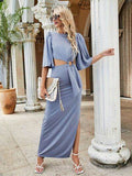 Cutout Slit Round Neck Half Sleeve Dress - Hovatok