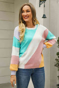 Angel Wings Color Block Round Neck Long Sleeve Sweater - Hovatok