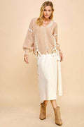 Davi & Dani Lace-Up Ribbon Bow Button Down Cardigan - Hovatok