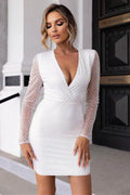 Cutout Sequin Mesh Mini Dress - Hovatok