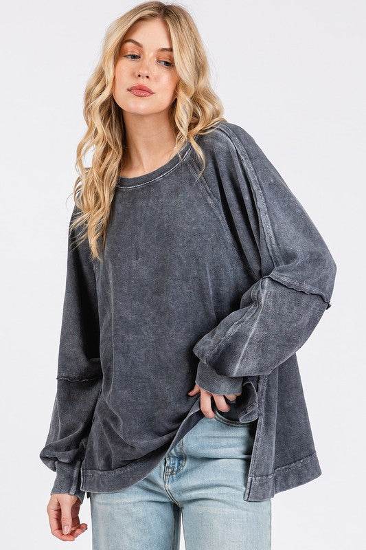 Mittoshop Mineral Wash Raglan Long Sleeve Oversized Top - Hovatok