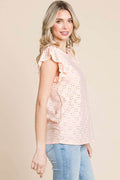 Culture Code Eyelet Round Neck Ruffled Cap Sleeve Top - Hovatok