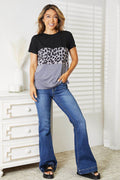 Double Take Leopard Print Color Block Short Sleeve T-Shirt - Hovatok