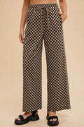 Annie Wear Drawstring Checkered Wide Leg Pants - Hovatok