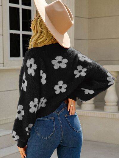 Angel Wings Flower Open Front Long Sleeve Cardigan - Hovatok