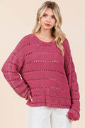 Mittoshop Openwork Round Neck Drop Shoulder Sweater - Hovatok