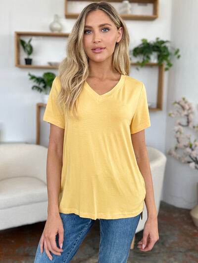 Basic Bae Bamboo Full Size V-Neck High-Low T-Shirt - Hovatok