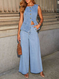 Button Down Denim Vest - Hovatok