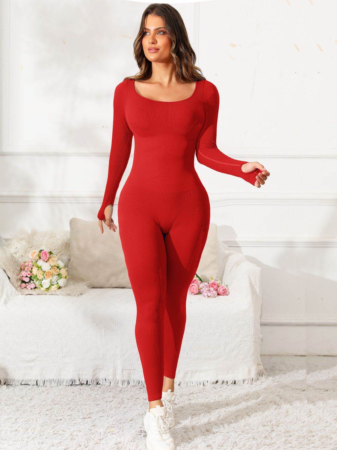 Scoop Neck Long Sleeve Active Jumpsuit - Hovatok