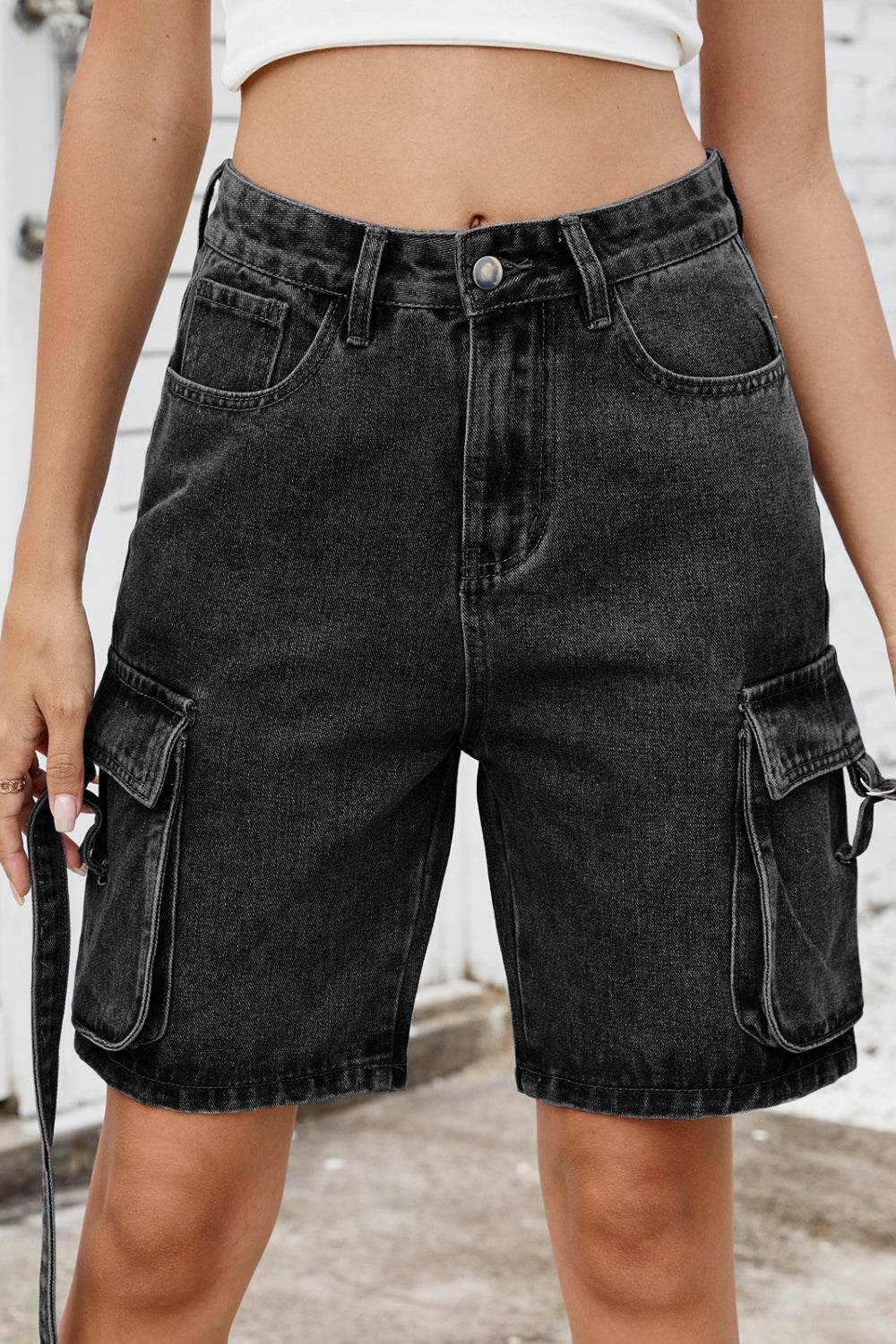 Washed Cargo Denim Shorts - Hovatok