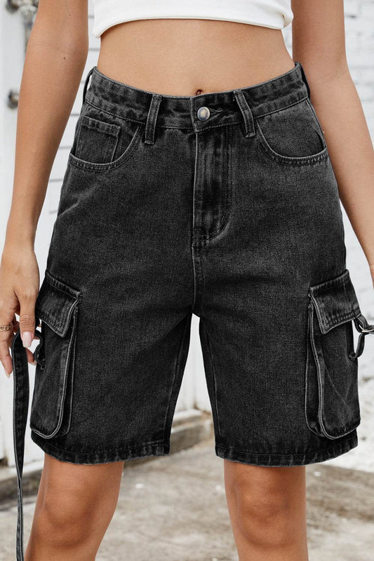 Washed Cargo Denim Shorts - Hovatok