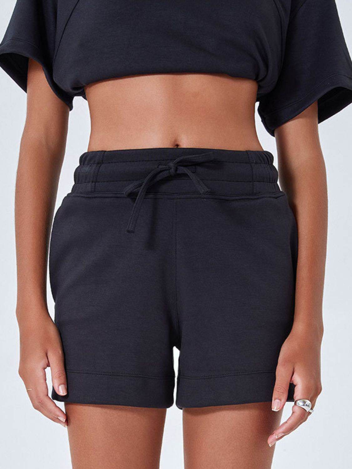 Drawstring Solid Color Shorts with Pockets - Hovatok