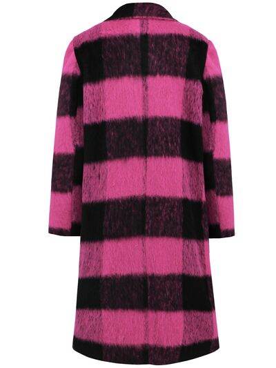 Plaid Double-Breasted Long Sleeve Coat - Hovatok